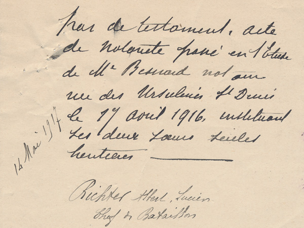 Albert Richter note manuscrite mairie de Saint-Denis
